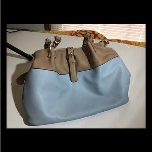 Black Rivet Light Blue And Tan Purse